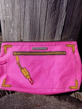 Estee Lauder Pop Art Pink Canvas Cosmetic Pouch with Lipstick Print New No Tags
